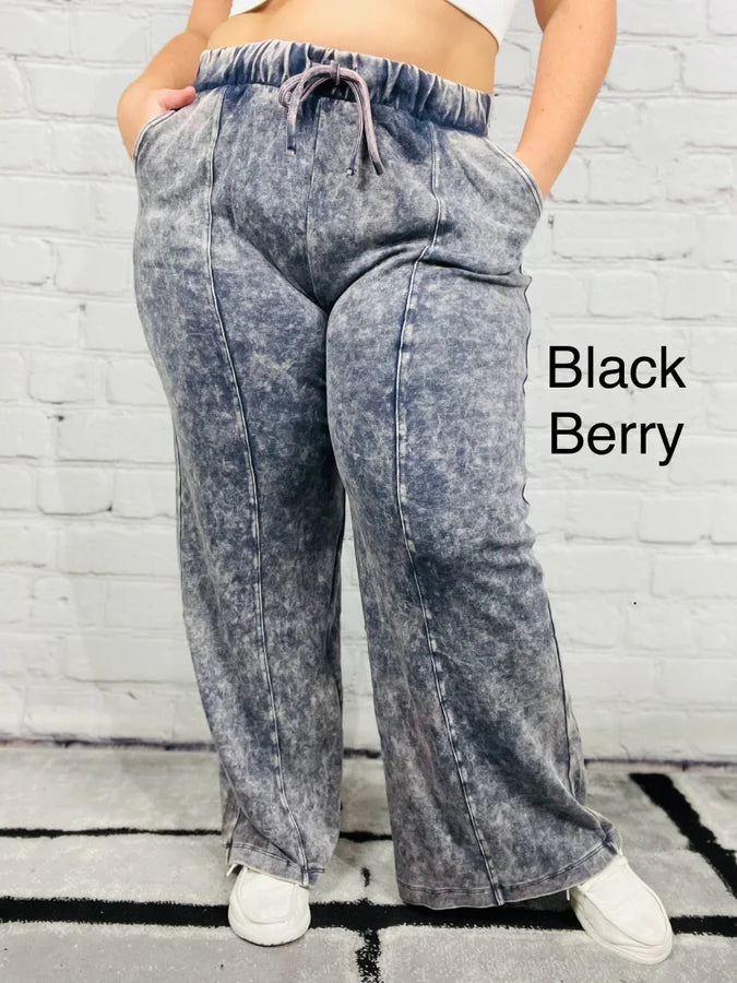 "Breezy" Cool Acid Wash Wide Leg Pants - Reg/Plus (Multiple Colors)