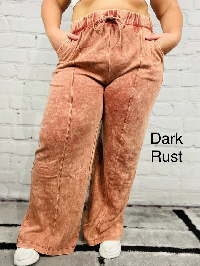 "Breezy" Cool Acid Wash Wide Leg Pants - Reg/Plus (Multiple Colors)