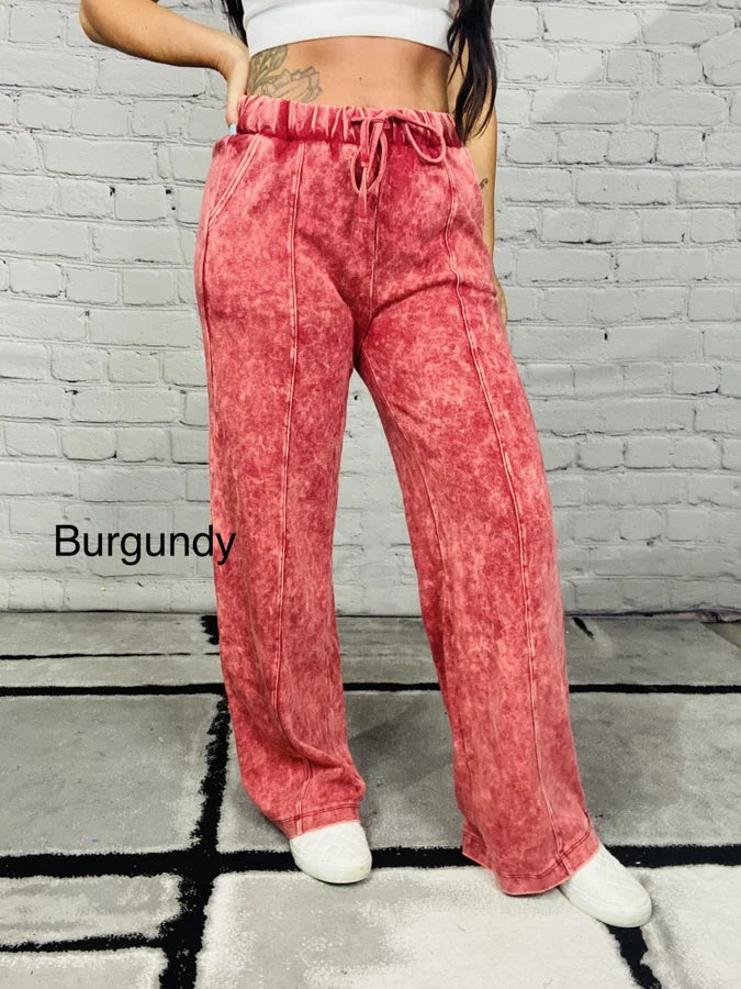 "Breezy" Cool Acid Wash Wide Leg Pants - Reg/Plus (Multiple Colors)
