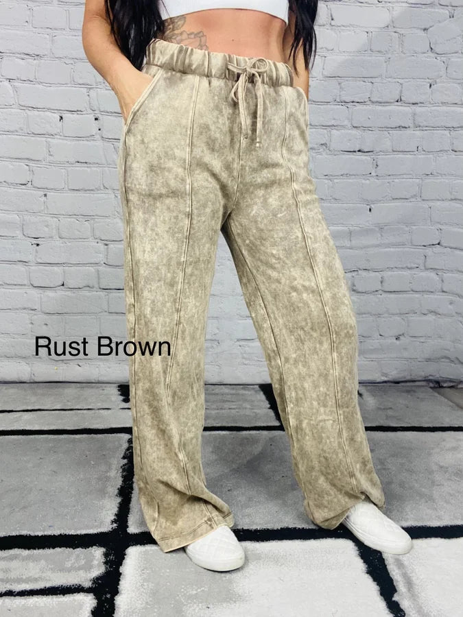 "Breezy" Cool Acid Wash Wide Leg Pants - Reg/Plus (Multiple Colors)