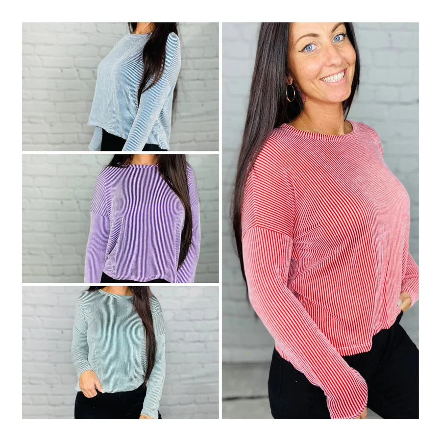 "The Perfect Day" Drop Shoulder Long Sleeve Top (Multiple Colors)