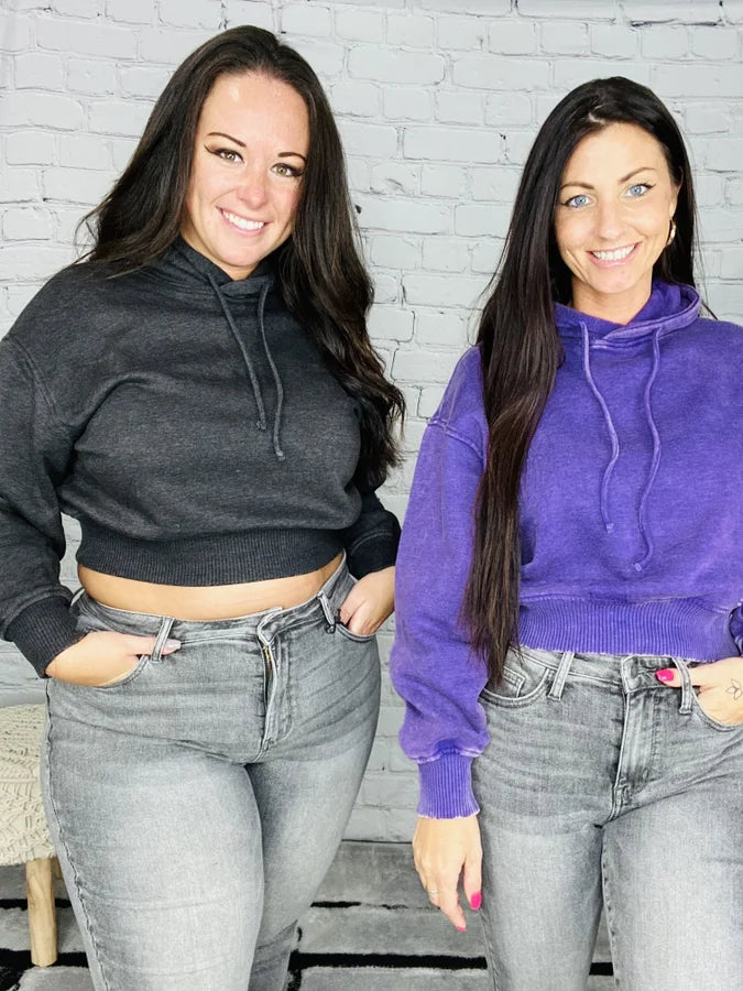 "It's Fall Y'all" Acid Wash Fleece Cropped Hoodie (Multiple Colors)