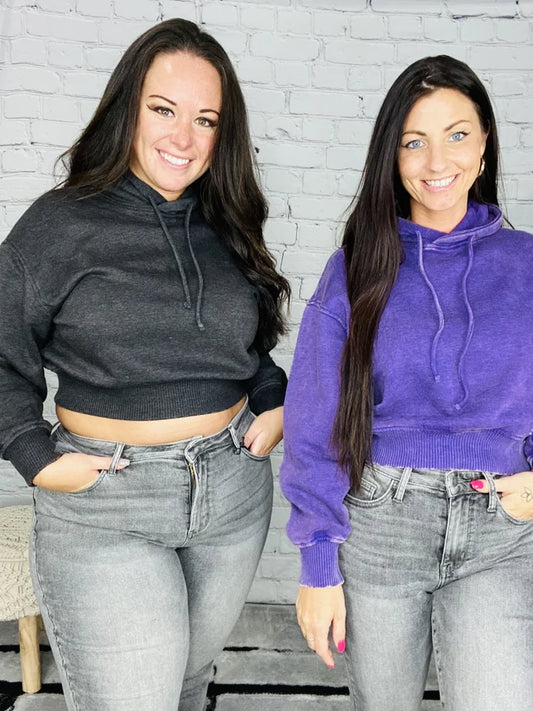 "It's Fall Y'all" Acid Wash Fleece Cropped Hoodie (Multiple Colors)