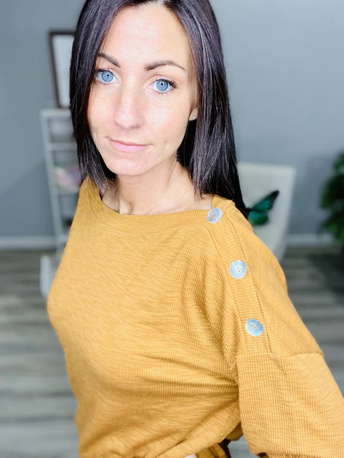 Reg. Dark Butterscotch Long Sleeve Side Button Top