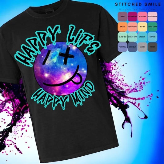 "Happy Life, Happy Mind" (Front Print Only) Short Sleeve T Shirt