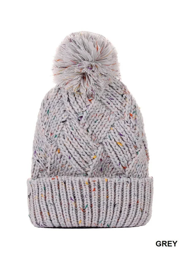 Speckled Pom Pom Beanie (Multiple Colors)