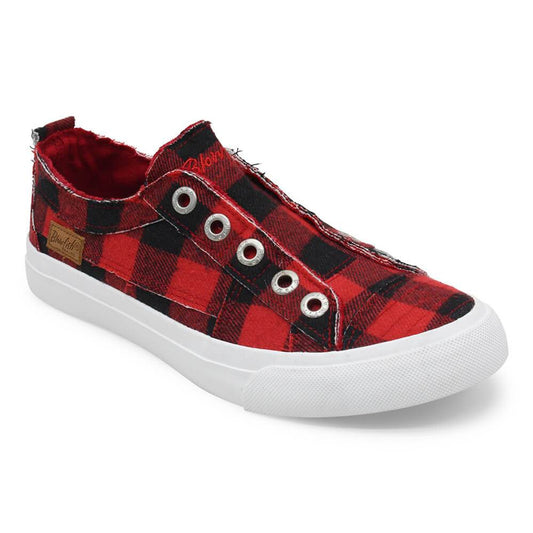 "Play" Red Buffalo Plaid Canvas Shoes by Blowfish