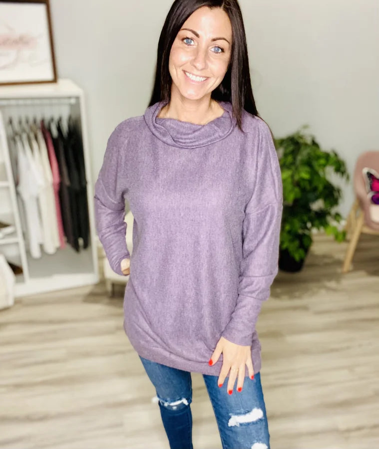 Reg. Deep Lavender Mock Neck Long Sleeve Top