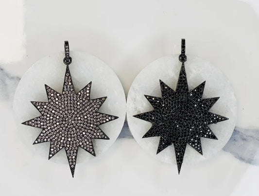 Pave Crystal Solid Starburst Pendants (Large)