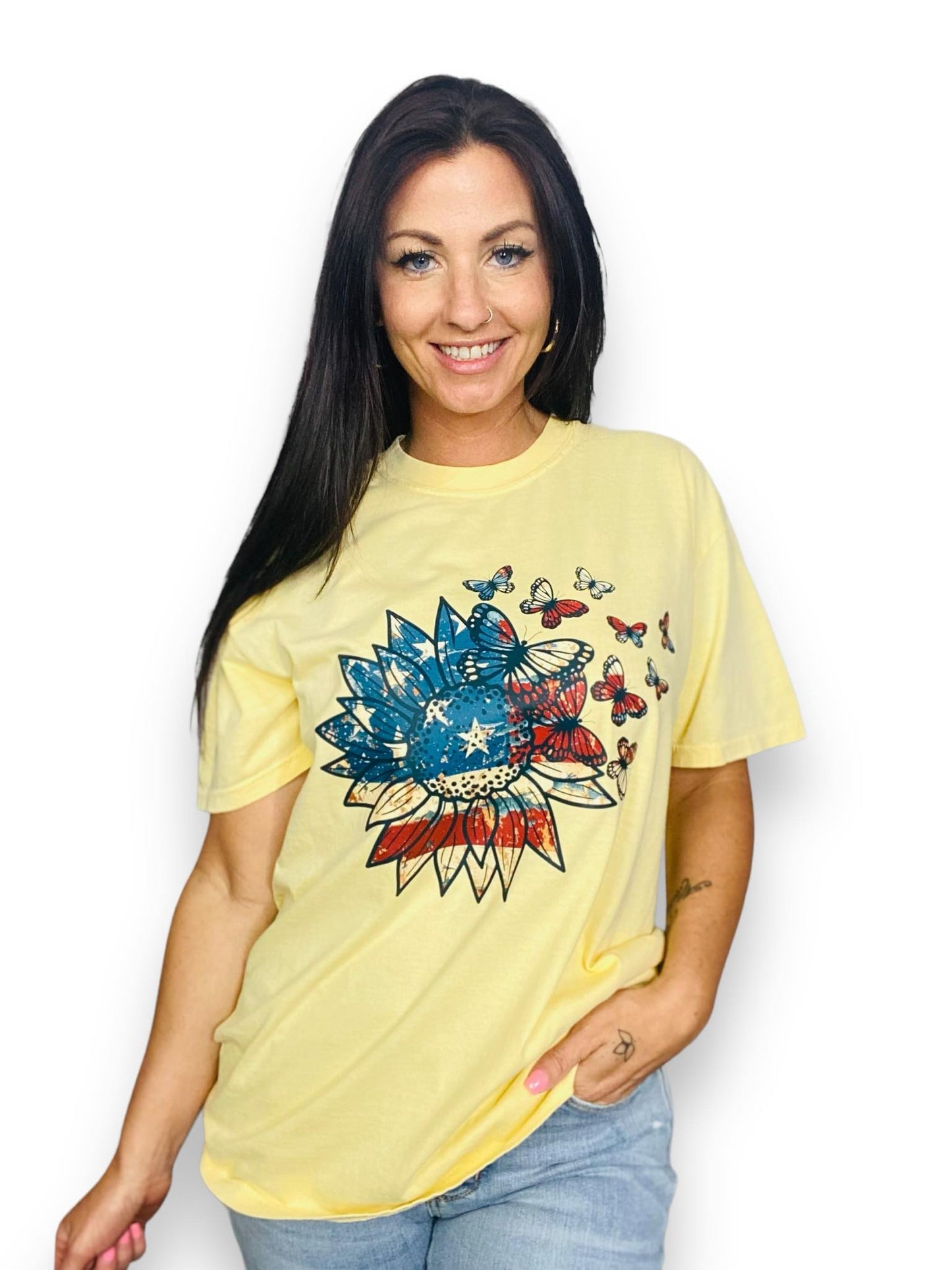 "Sunflower Flag w/ Butterflies" UNISEX Fit Short Sleeve T Shirt