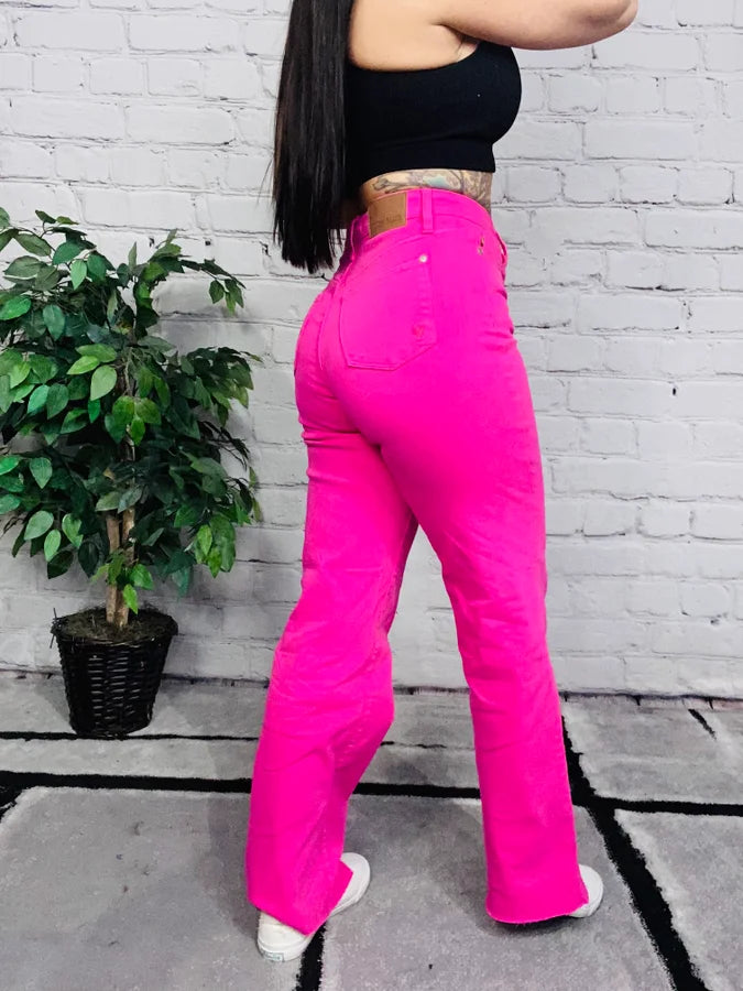 Judy Blue - "Heather" Hot Pink High-Waisted 90s Straight Leg Jeans