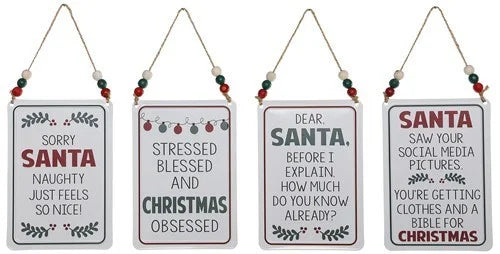 Enamel Holiday Sign w/ Beaded Hanger (4 Styles)