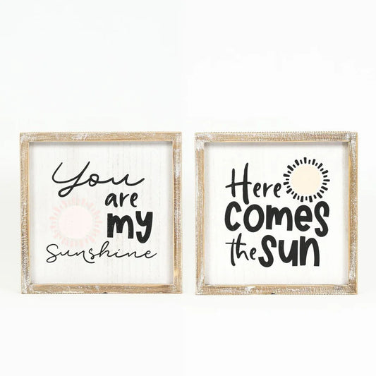 "Sunshine"/"Sun" Wooden Framed Sign - Reversible