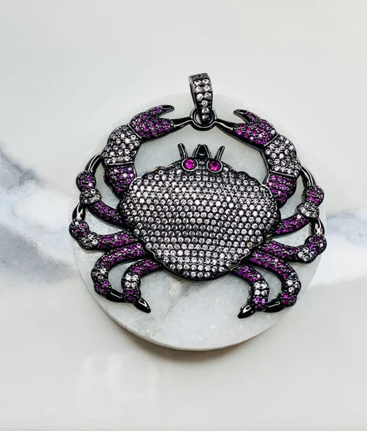 Silver & Pink Crystal Crab Pendant (Large)