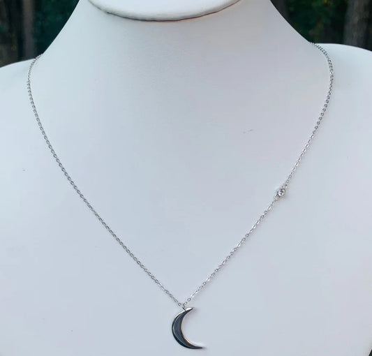 Sterling Silver Crescent Moon Necklace - 16-18"