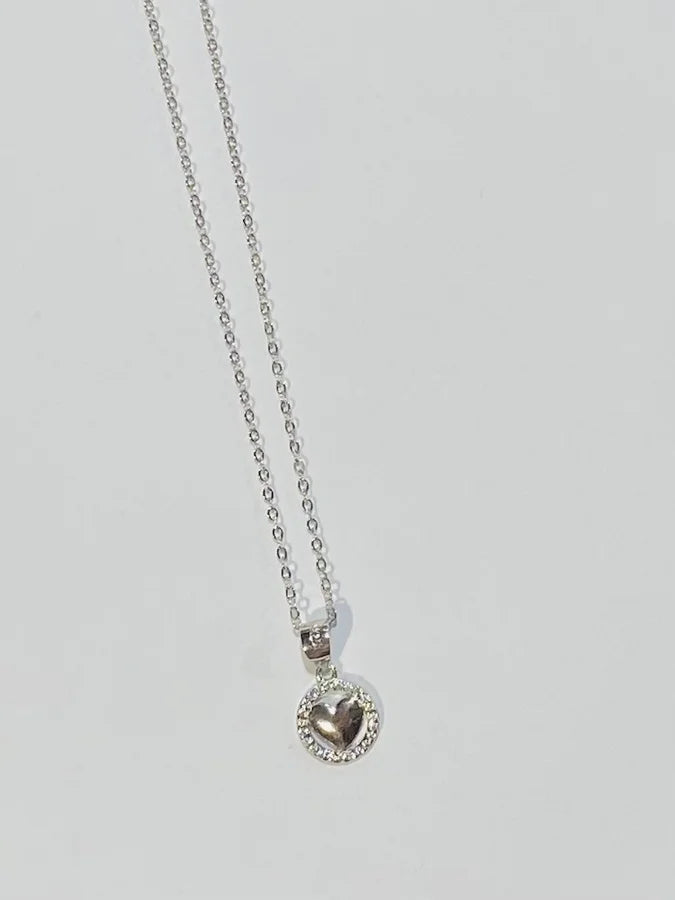 Sterling Silver Heart Cubic Zirconia Necklace - 16" +2