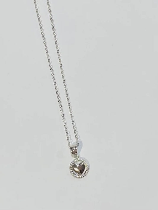 Sterling Silver Heart Cubic Zirconia Necklace - 16" +2