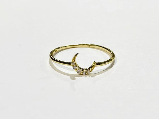 Sterling Silver Gold Plated Cubic Zirconia Moon Ring