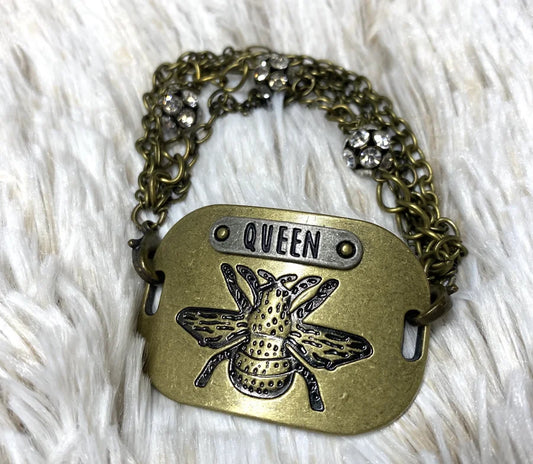 "Queen Bee" Bronze Bracelet w/ Crystal Detail