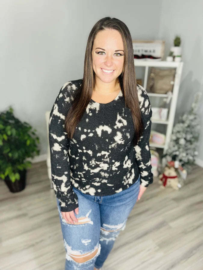 Reg. Charcoal/Taupe Thermal Knit Long Sleeve Top