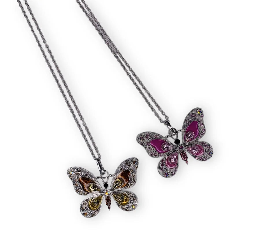 Handmade Crystal and Silver Butterfly Necklace