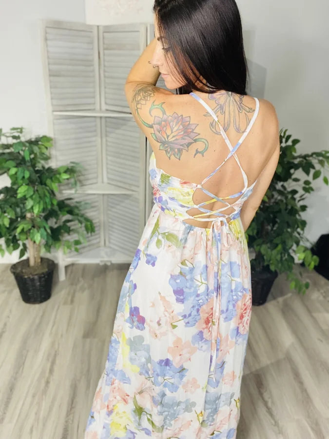 Ivory & Yellow/Pink Floral Maxi Dress - Reg/Plus
