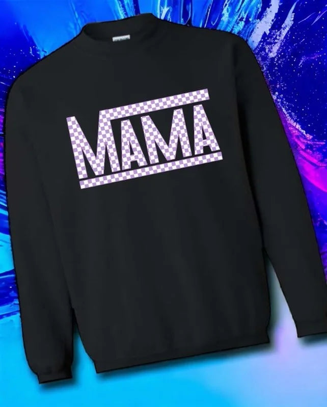 "Mama's Checkin' Out - Purple Checker Edition" Short Sleeve/Crewneck Sweatshirt/Hoodie