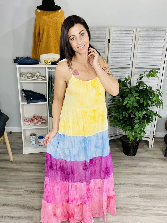 Reg/Plus Multicolor Maxi Dress w/ Tassel Straps