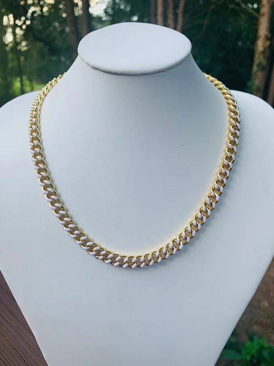 18 Kt. Gold Plated Black Enamel Chain Necklace - 18" +2