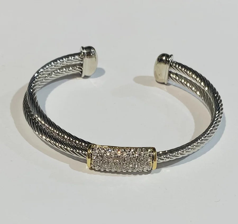 Two Tone Rhodium Plated Crystal Bar Inspired Bracelet