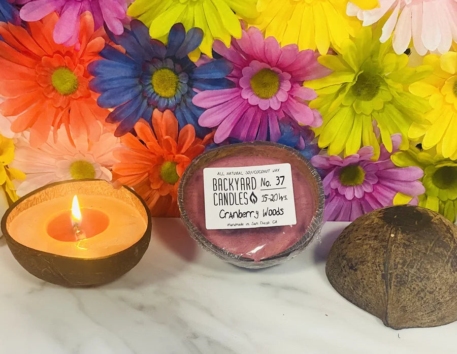 Cranberry Woods Scented Candle in a Real Coconut Shell