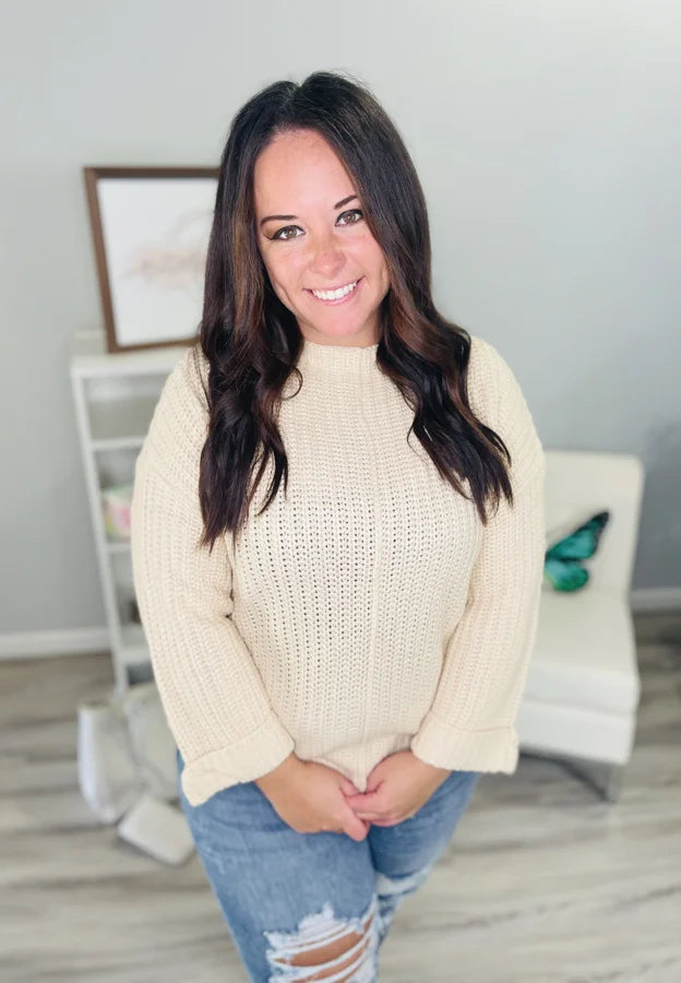 Reg. Pale Peach Mock Neck Hi-Low Sweater