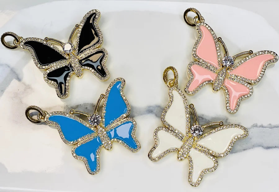 Enamel & Pave Crystal Butterfly Pendants (Large)