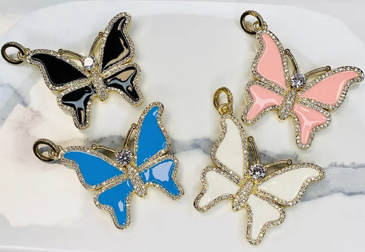 Enamel & Pave Crystal Butterfly Pendants (Large)