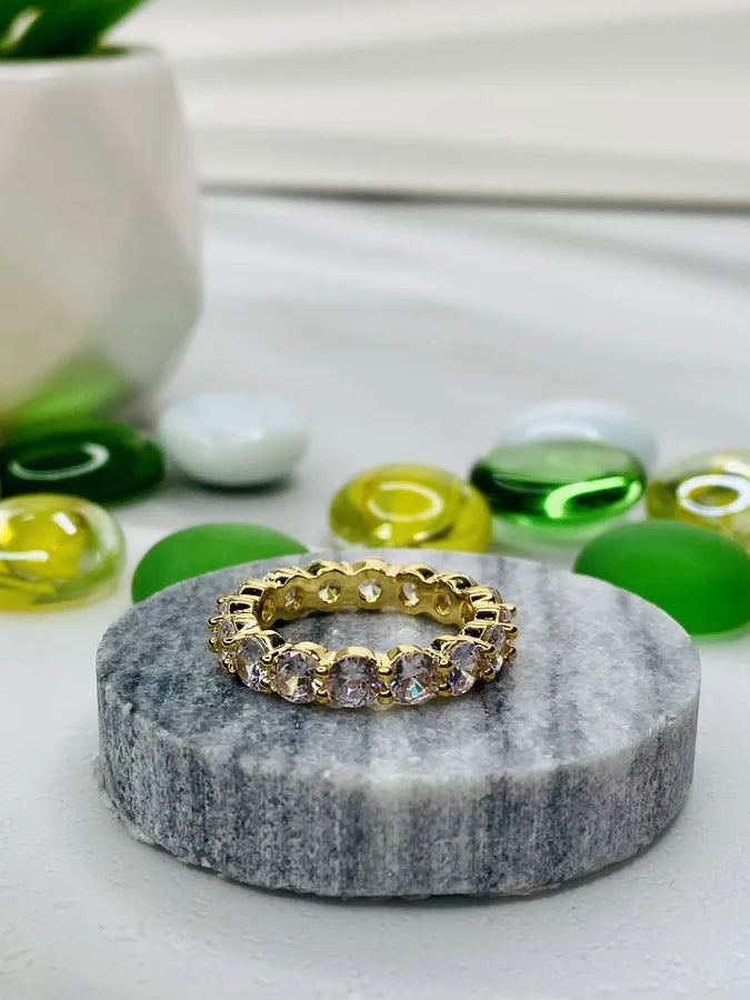 Gold Plated Round Cubic Zirconia Eternity Band