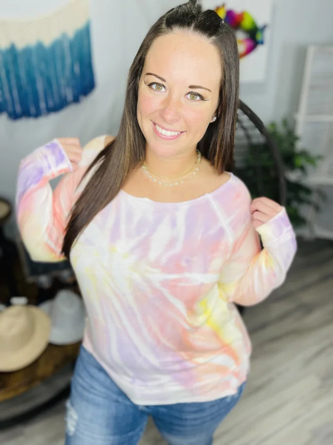 Reg. Coral/Lilac Tie Dye Long Sleeve Top