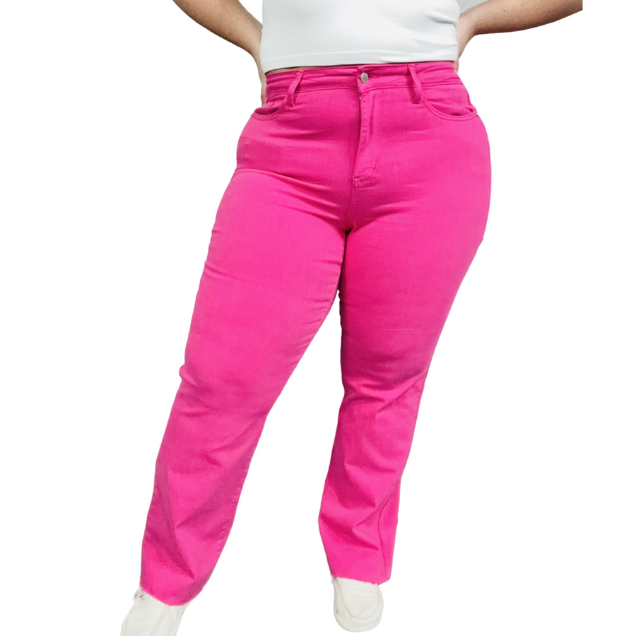 Judy Blue - "Heather" Hot Pink High-Waisted 90s Straight Leg Jeans