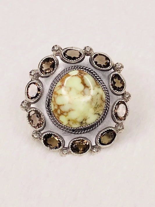 Natural Jasper & Smoky Quartz Sterling Silver Ring - Size 8.5