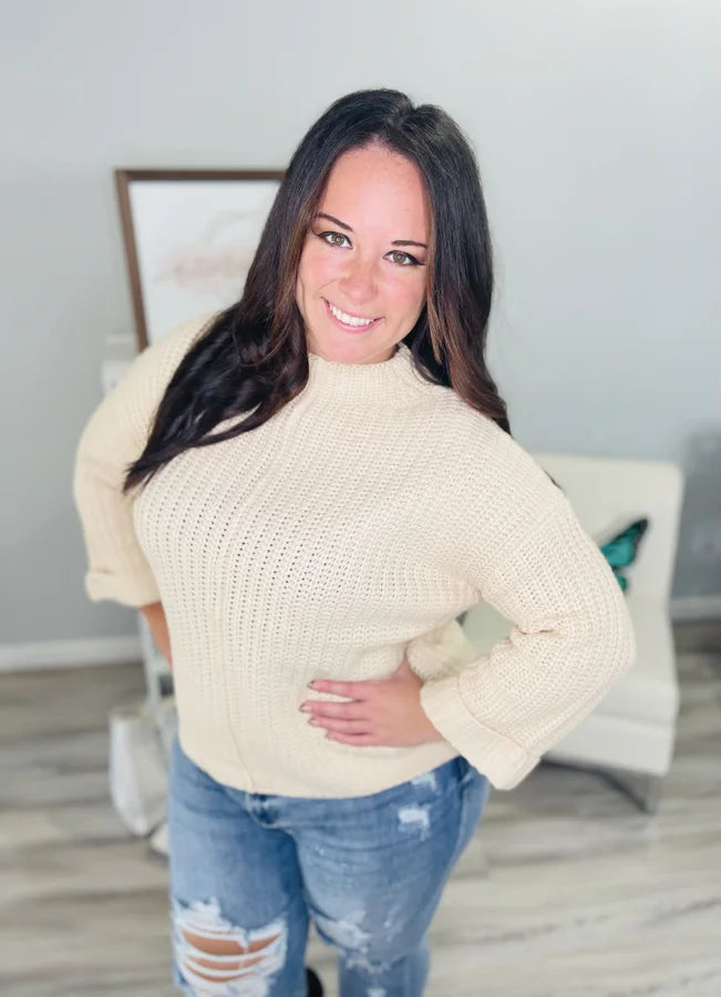 Reg. Pale Peach Mock Neck Hi-Low Sweater