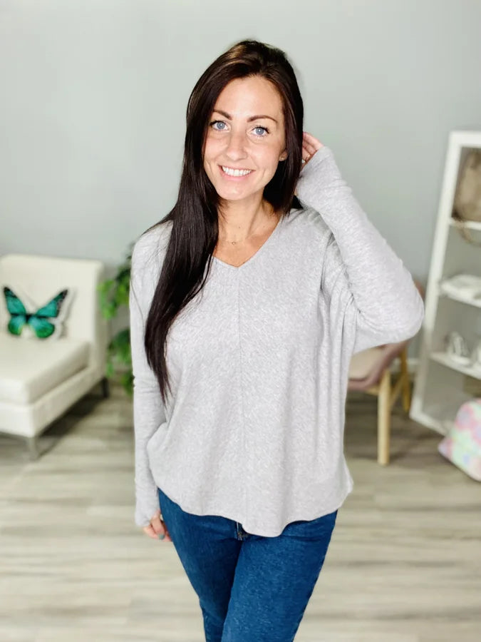 Reg. Heather Grey V-Neck Dolman Long Sleeve Top