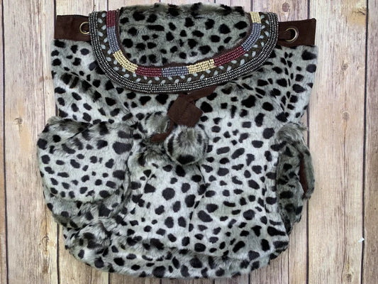 Grey and Black Leopard Print Backpack