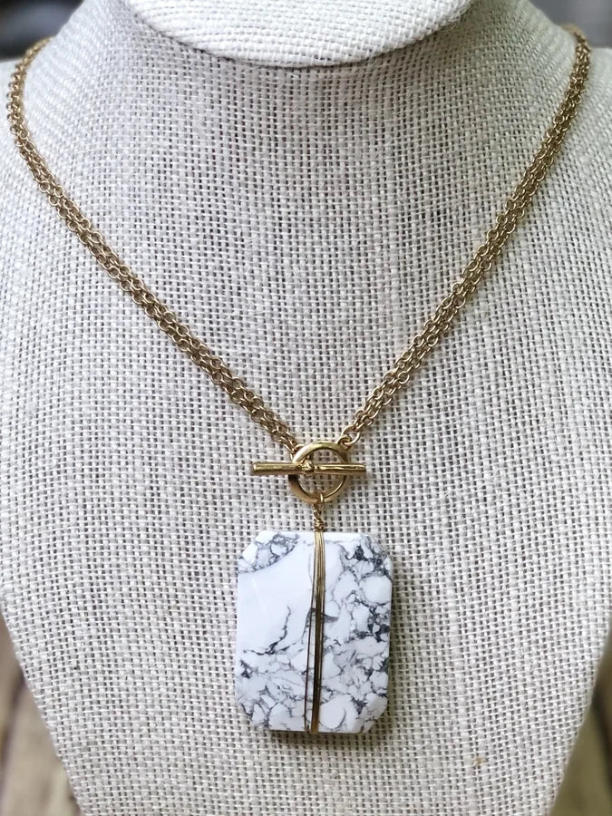 Marble Stone Necklace w/ Toggle Clasp & Gold Detail