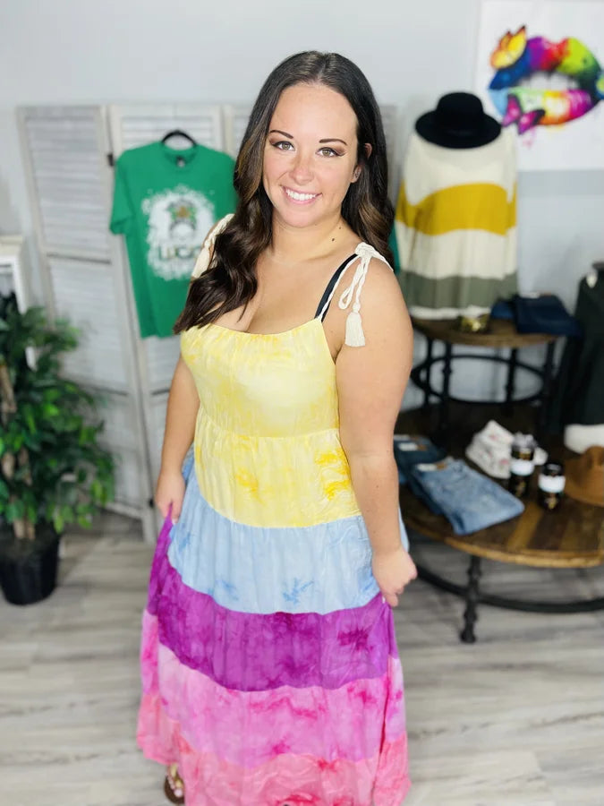 Reg/Plus Multicolor Maxi Dress w/ Tassel Straps