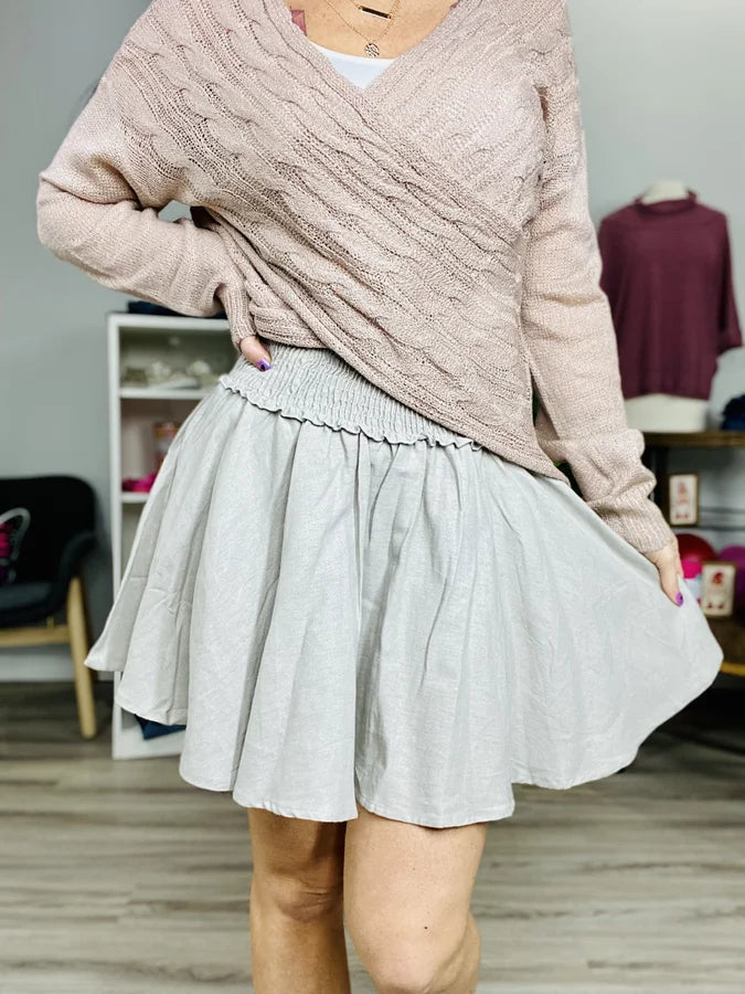Reg/Plus Light Grey Skort w/ Wide Elastic Waistband