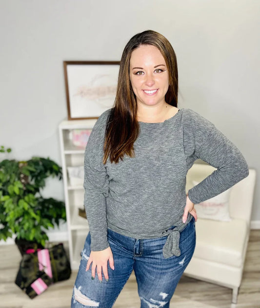 Reg/Plus Charcoal Off-the-Shoulder Long Sleeve Top