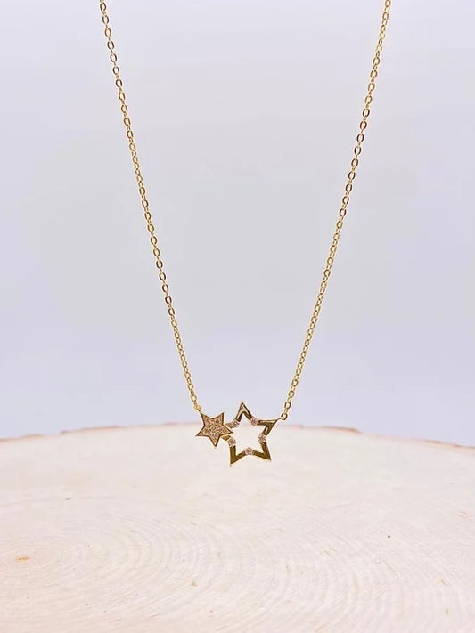 Sterling Silver Gold Plated Cubic Zirconia Star Necklace - 16" +2