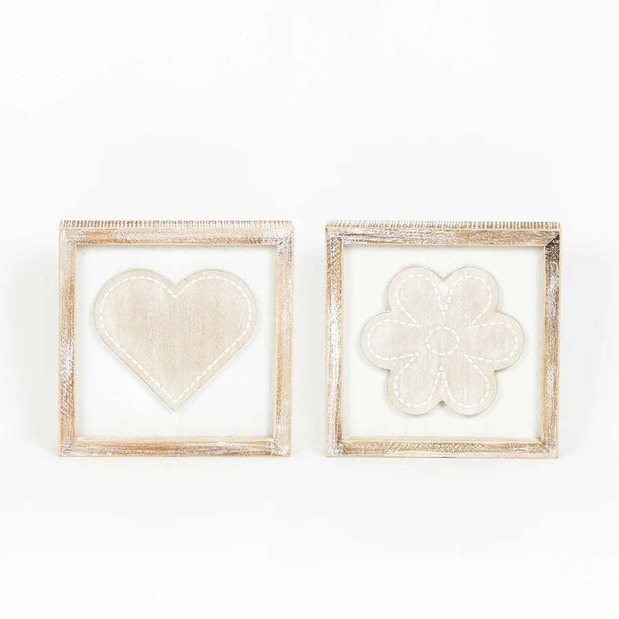 Heart/Flower Wooden Framed Sign - Reversible
