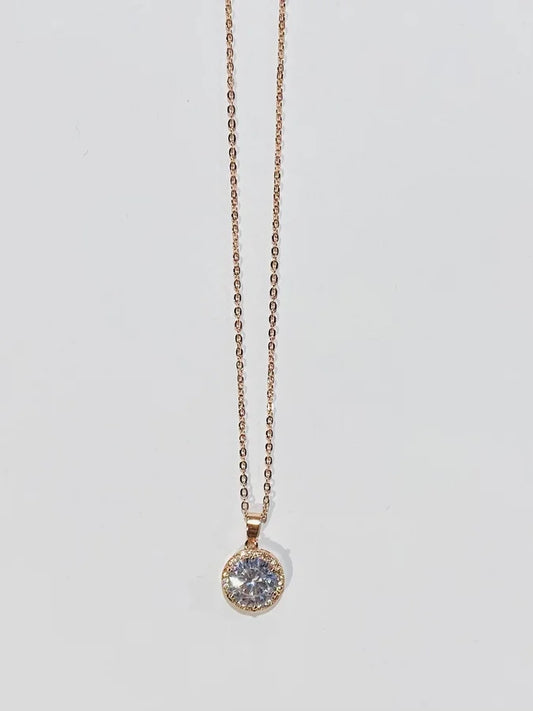 Rose Gold Plated Brass Solitaire Necklace - 16" +2