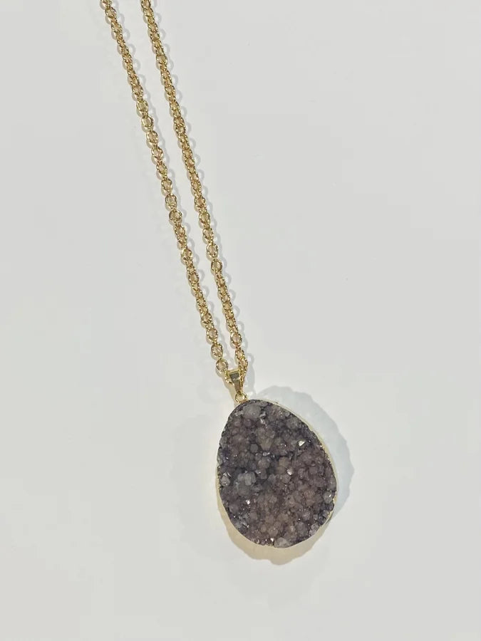 Gold Chain Necklace w/ Grey Druzy Pendant