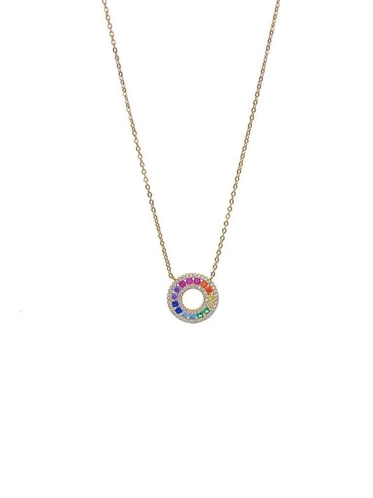 Sterling Silver Gold Plated Multicolor Cubic Zirconia Necklace - 16" +2